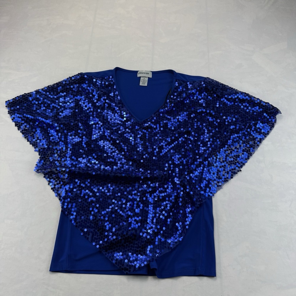 Glitterscape Women's Medium Blue Sequin Poncho Top V-Neck Party Evening